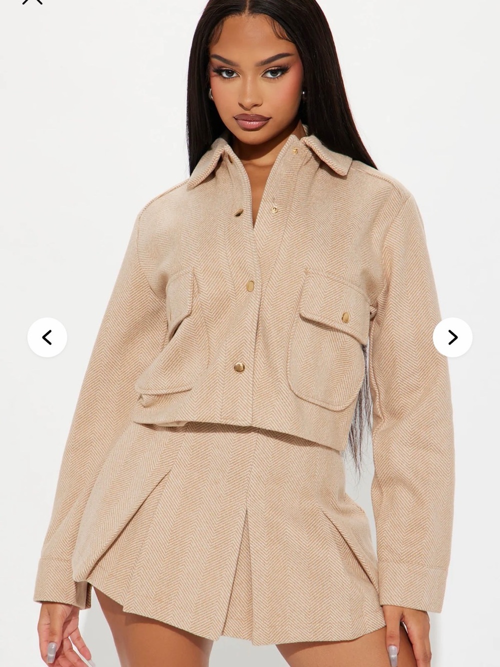 Cropped Herringbone Utility Jacket in Beige NWT